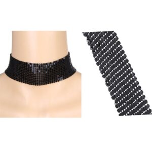 Tpocean 3 Pcs Women's Gold and Black Thick Rhinestone Metal Sequins Choker Necklace Set for Girls