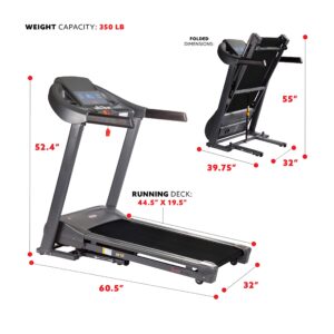 Sunny Health & Fitness T7643 Heavy Duty Walking Treadmill with 350 lb High Weight Capacity, Wide Walking Area and Folding for Storage