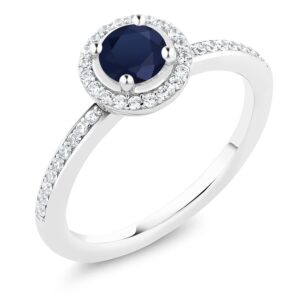 gem stone king 925 sterling silver blue sapphire engagement ring for women (0.79 cttw, gemstone birthstone, available in size 5, 6, 7, 8, 9)