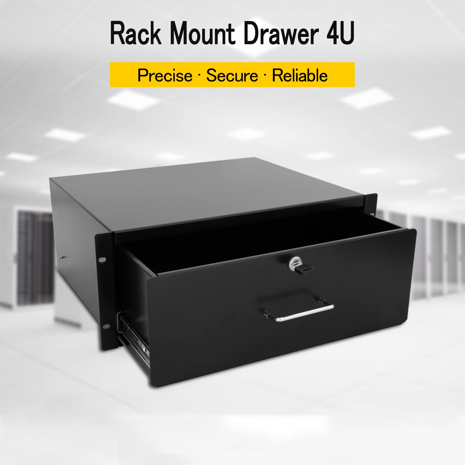 RAISING ELECTRONICS Drawer Server Cabinet Case 19 Inch Locking Rack Mount DJ Lockable Deep Drawer with Key (4U)