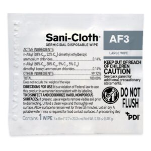 PDI H59200 Sani-Cloth AF3 Wipes, Large Individual Packets, 5" x 8", Fragnance free, White