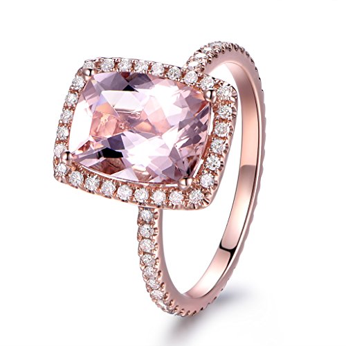 7×9mm Cushion Cut Natural Pink Morganite Engagement Ring Halo Diamond Ring 14K Rose Gold Size 4-9