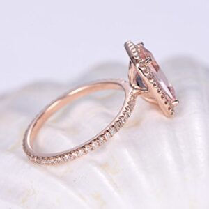 7×9mm Cushion Cut Natural Pink Morganite Engagement Ring Halo Diamond Ring 14K Rose Gold Size 4-9