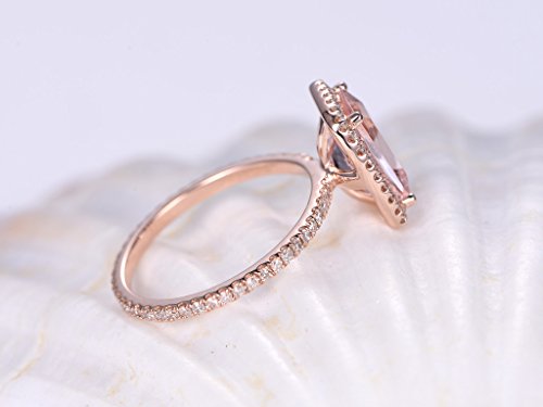 7×9mm Cushion Cut Natural Pink Morganite Engagement Ring Halo Diamond Ring 14K Rose Gold Size 4-9