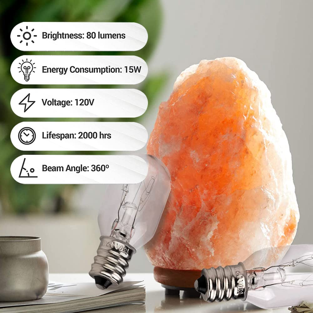 Parts Express Himalayan Salt Lamp Bulbs Original Salt Lamp, 6Pack E12 Candelabra Base Replacement Light Bulbs, 15 Watt Incandescent Bulbs for Plug-in Night Light (6, E12 15W T20)