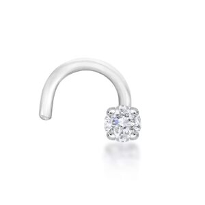 Lavari Jewelers 22 Gauge Curved Stud Nose Ring for Women I 0.02 Carat Diamond Nose Ring for Her I 14k White Gold Unisex Stud I 1.7 mm Hypoallergenic Nostril Piercing Jewelry I 22G Body Piercing