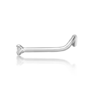 Lavari Jewelers 22 Gauge Curved Stud Nose Ring for Women I 0.02 Carat Diamond Nose Ring for Her I 14k White Gold Unisex Stud I 1.7 mm Hypoallergenic Nostril Piercing Jewelry I 22G Body Piercing