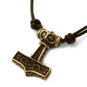 Bronze Celtic Knot Engraved Axe head Thors Hammer Mjolnir Norse Nordic Pendant Necklace Thailand Jewelry (Necklace)