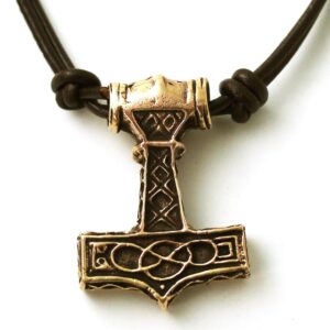 Bronze Celtic Knot Engraved Axe head Thors Hammer Mjolnir Norse Nordic Pendant Necklace Thailand Jewelry (Necklace)