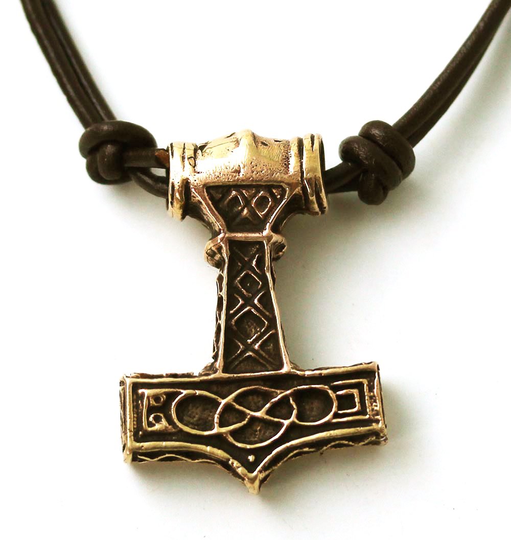 Bronze Celtic Knot Engraved Axe head Thors Hammer Mjolnir Norse Nordic Pendant Necklace Thailand Jewelry (Necklace)