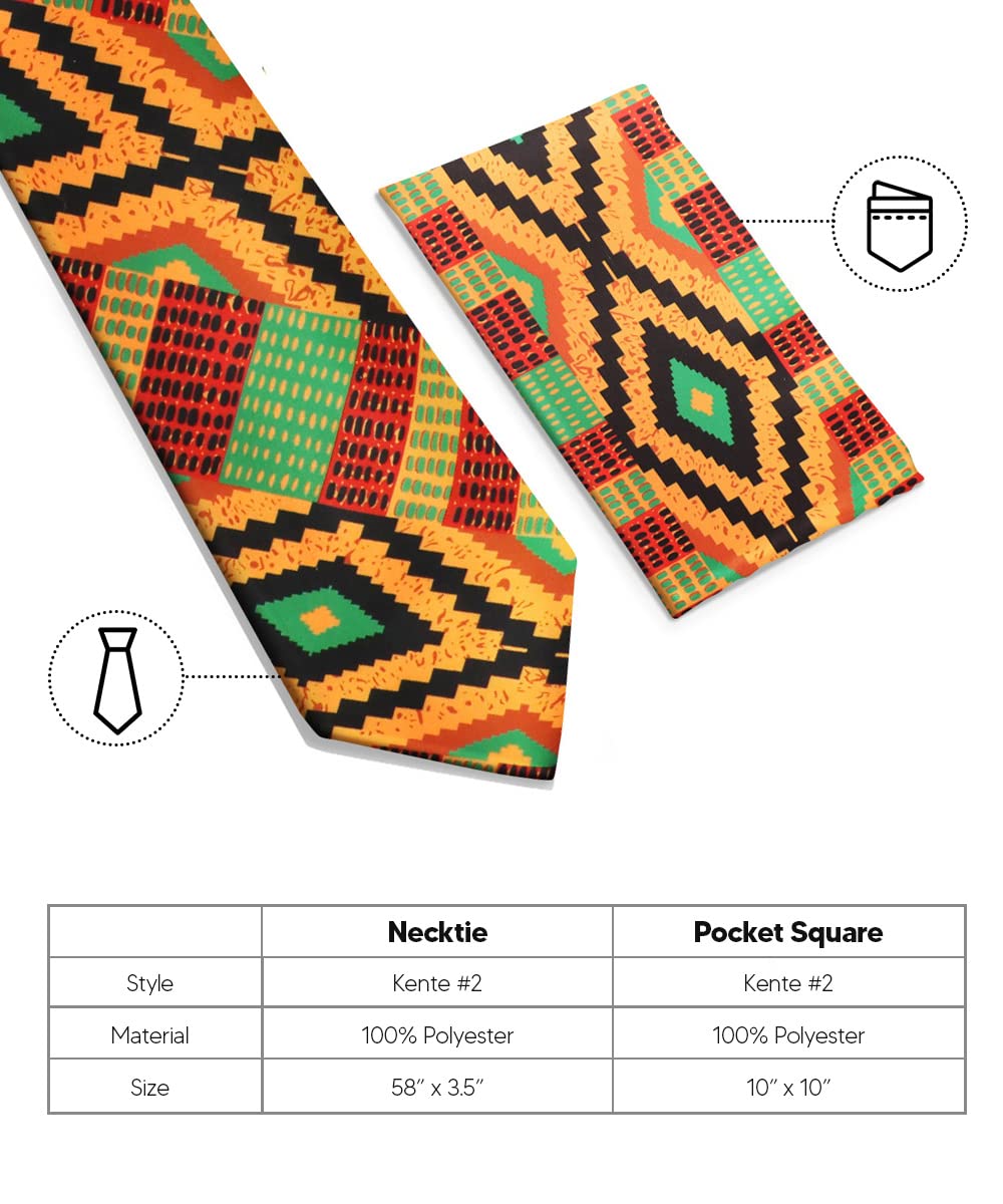 Vittorio Farina Premium Kente Necktie & Matching Pocket Square Set (Kente #2)