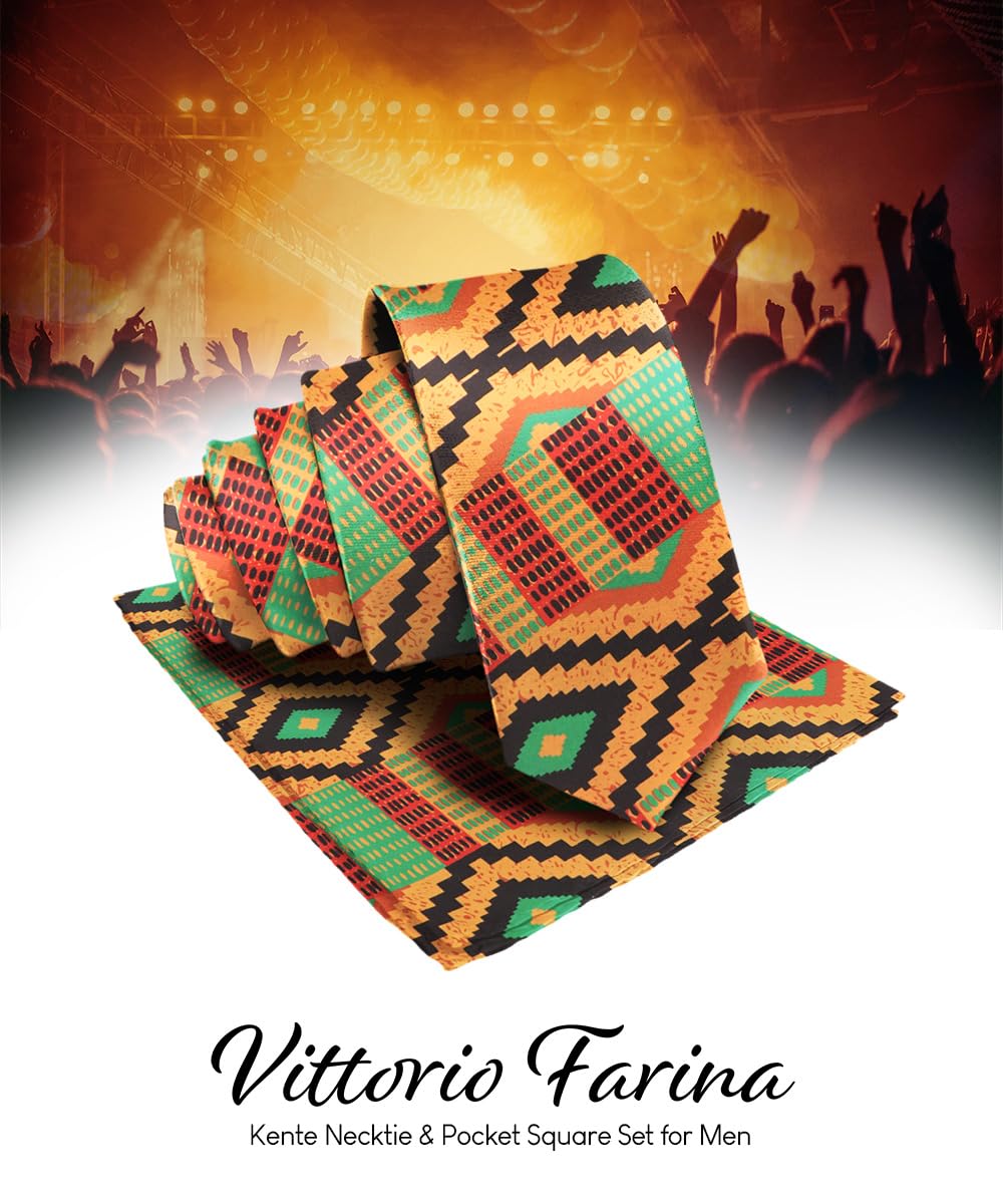 Vittorio Farina Premium Kente Necktie & Matching Pocket Square Set (Kente #2)