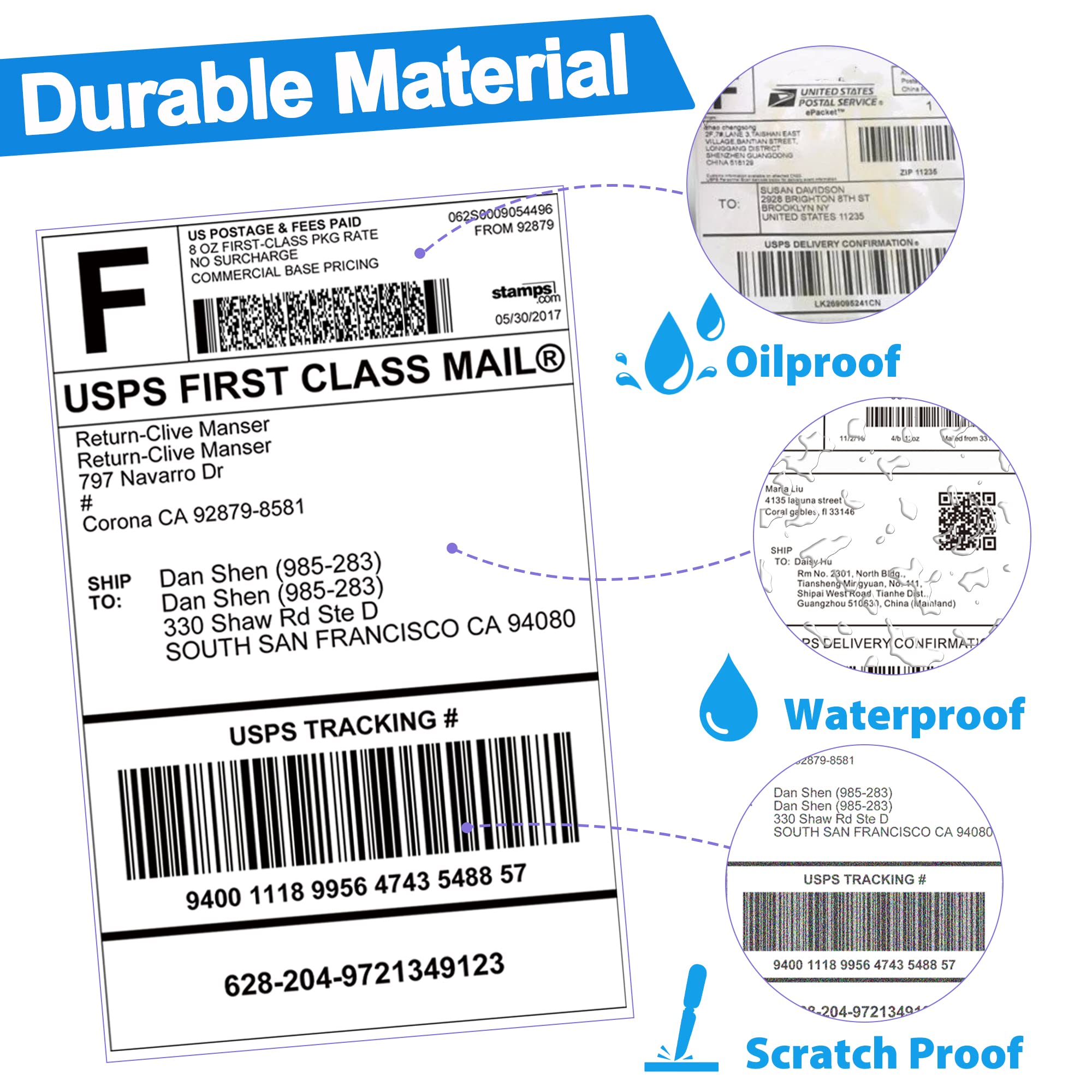 LotFancy 4x6 Thermal Labels, 1000 Shipping Labels, 4 Rolls-250 Labels per Roll, Perforated White Mailing Postage Labels for Rollo, Zebra (NOT for DYMO)