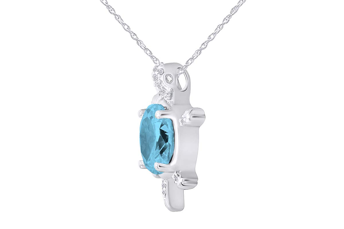 Jewel Zone US Simulated Aquamarine Gemstone & Cubic Zirconia Turtle Pendant Necklace In 14k White Gold Over Sterling Silver, 18" Chain