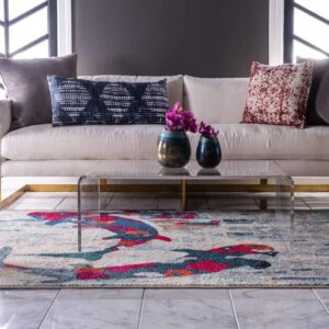 Unique Loom Positano Collection Coastal Modern Koi Fish Beige Area Rug (8' x 10')