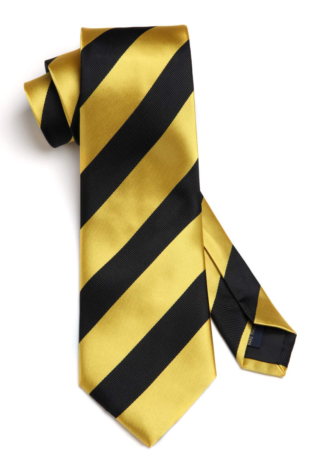 HISDERN Plaid Tie Handkerchief Woven Classic Stripe Men's Necktie & Pocket Square Set ,Yellow & Black,One Size