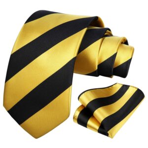 HISDERN Plaid Tie Handkerchief Woven Classic Stripe Men's Necktie & Pocket Square Set ,Yellow & Black,One Size