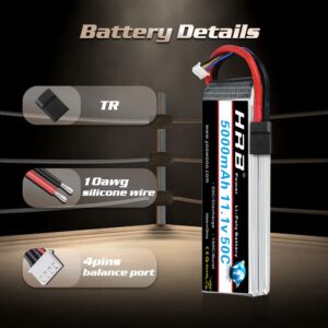 HRB 3S 5000mAh Lipo Battery 11.1V 50C RC Lipo Battery with TR Plug Compatible with RC Helicopter Airplane Quadcopter Car Truck Boat