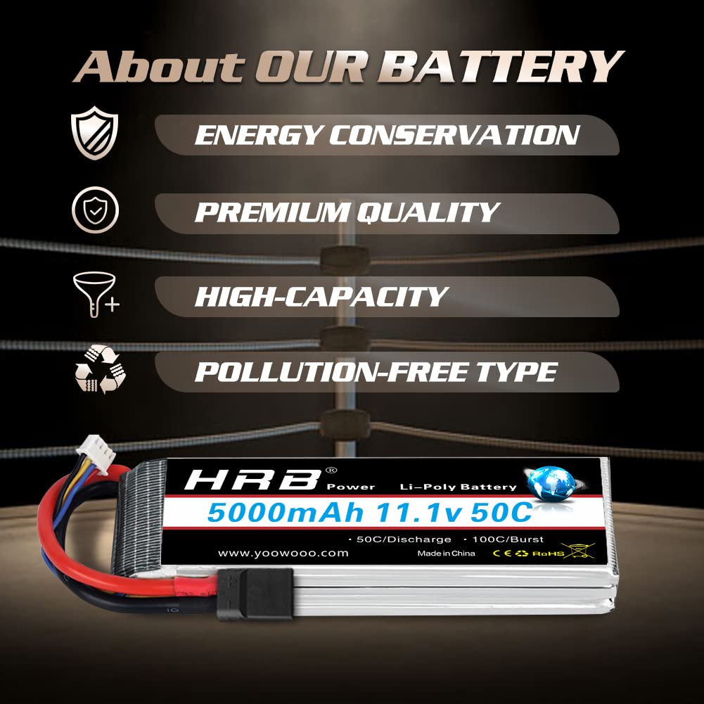 HRB 3S 5000mAh Lipo Battery 11.1V 50C RC Lipo Battery with TR Plug Compatible with RC Helicopter Airplane Quadcopter Car Truck Boat