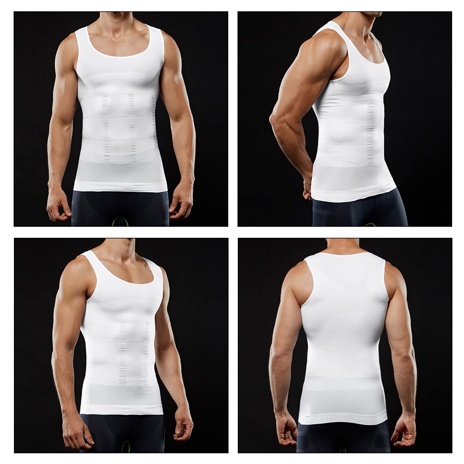 Aptoco Compression Shirts for Men Shapewear Vest Body Shaper Abs Abdomen Slim Elastic Tank Top Undershirt for Hid Men's Gynecomastia(White, Large)