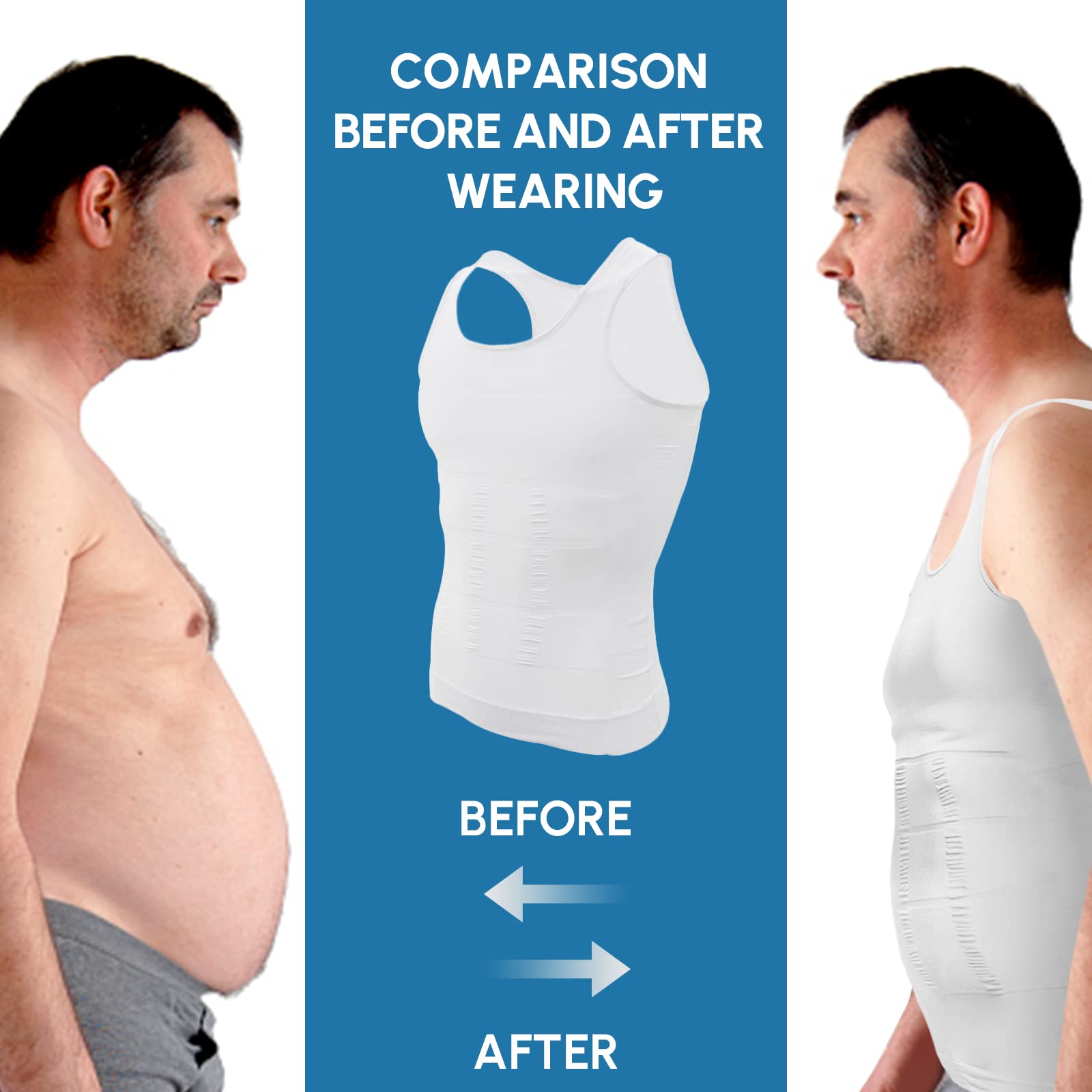 Aptoco Compression Shirts for Men Shapewear Vest Body Shaper Abs Abdomen Slim Elastic Tank Top Undershirt for Hid Men's Gynecomastia(White, Large)