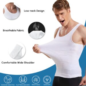 Aptoco Compression Shirts for Men Shapewear Vest Body Shaper Abs Abdomen Slim Elastic Tank Top Undershirt for Hid Men's Gynecomastia(White, Large)