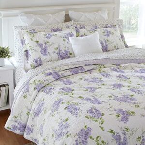 Laura Ashley - Queen Quilt Set, Reversible Cotton Bedding with Matching Shams, Lightweight Decor for All Seasons (Keighley Lilac, Queen)