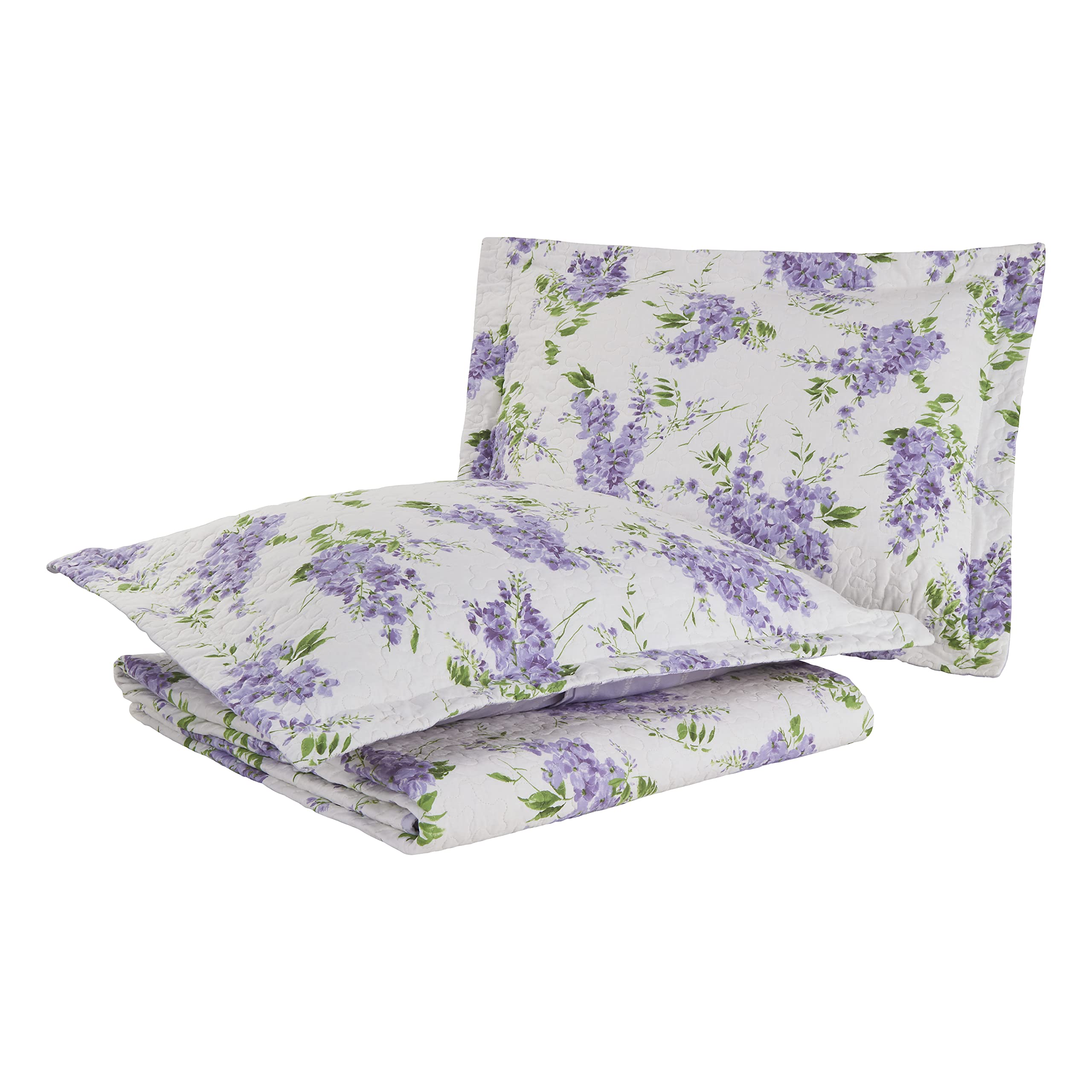 Laura Ashley - Queen Quilt Set, Reversible Cotton Bedding with Matching Shams, Lightweight Decor for All Seasons (Keighley Lilac, Queen)