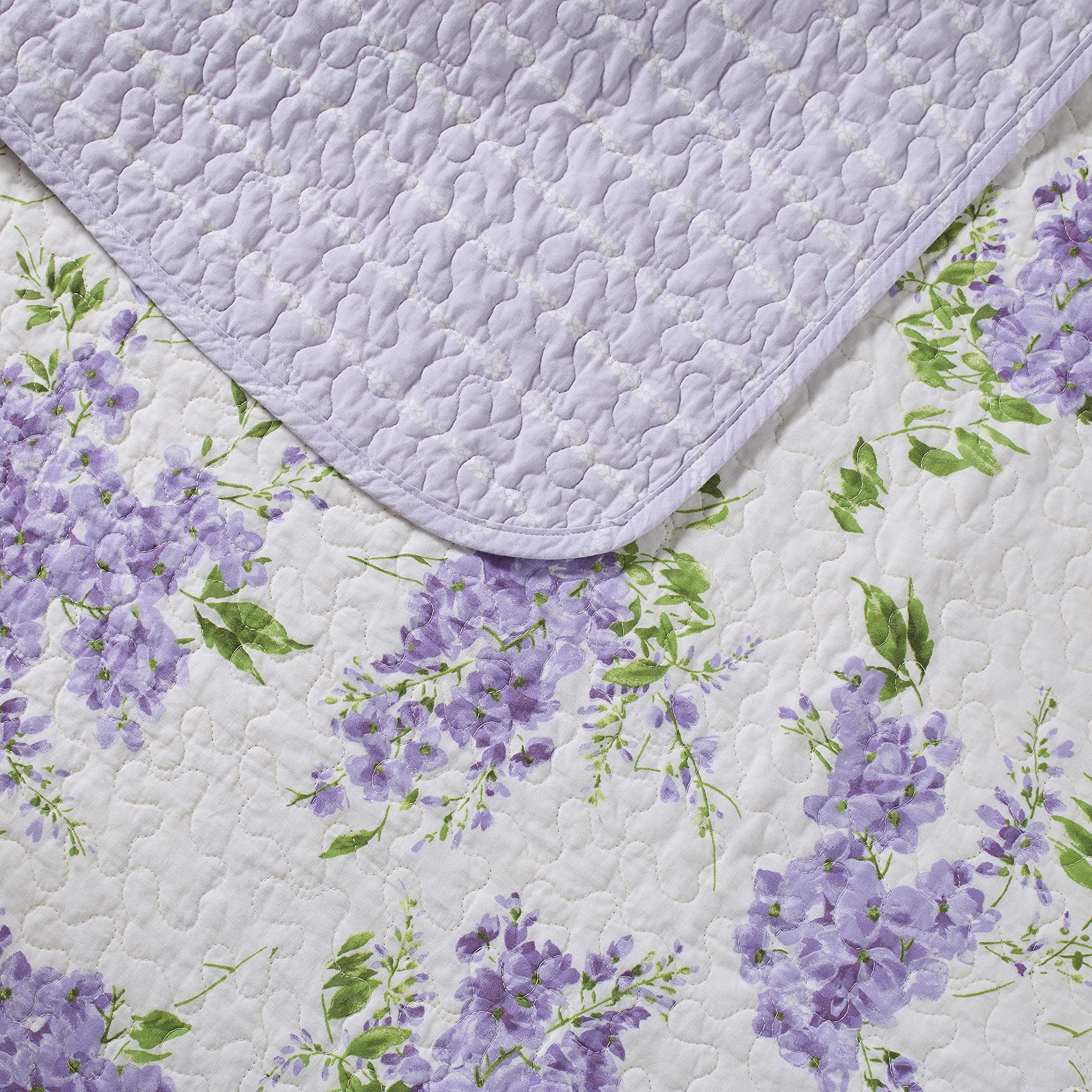 Laura Ashley - Queen Quilt Set, Reversible Cotton Bedding with Matching Shams, Lightweight Decor for All Seasons (Keighley Lilac, Queen)