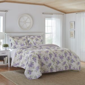 Laura Ashley - Queen Quilt Set, Reversible Cotton Bedding with Matching Shams, Lightweight Decor for All Seasons (Keighley Lilac, Queen)