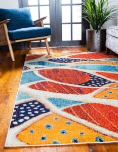 unique loom positano collection coastal modern abstract oceanic rust red area rug (9' x 12')