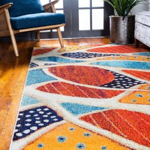 Unique Loom Positano Collection Coastal Modern Abstract Oceanic Rust Red Area Rug (9' x 12')