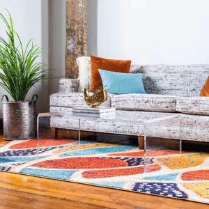 Unique Loom Positano Collection Coastal Modern Abstract Oceanic Rust Red Area Rug (9' x 12')