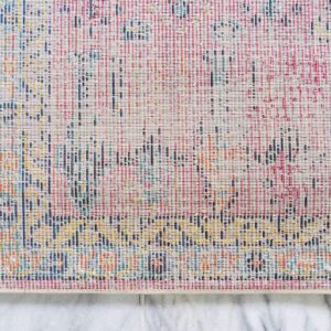 Unique Loom Monterey Collection Vintage Bohemian Inspired with Distressed Tribal Design Area Rug, 8 x 10 ft, Pink/Yellow