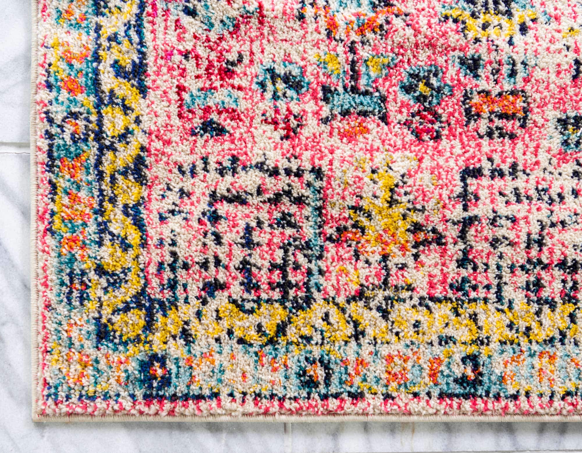 Unique Loom Monterey Collection Vintage Bohemian Inspired with Distressed Tribal Design Area Rug, 8 x 10 ft, Pink/Yellow