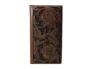 ariat men's leather tonal brown floral inlay rodeo wallet, lightweight, one size