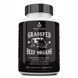 ancestral supplements grass fed beef organ supplement, supports whole body wellness with proprietary blend of liver, heart, kidney, pancreas, spleen, freeze-dried beef, non-gmo, 180 capsules