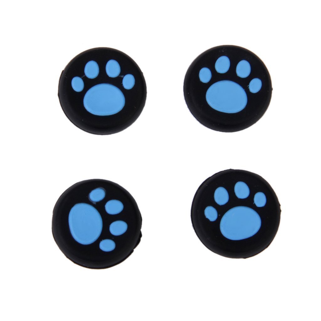 Analog Silicone Thumb Stick Grips Cap Joystick ThumbSticks Caps Cover for PS4 PS3 Xbox One Xbox 360 PS2 Game Controllers (4 x Blue Cat Dog Paw)