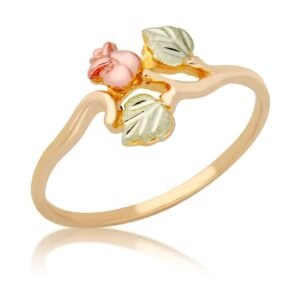 Rose Ring, 10k Yellow Gold, 12k Green and Rose Black Hills Gold Size 7.5