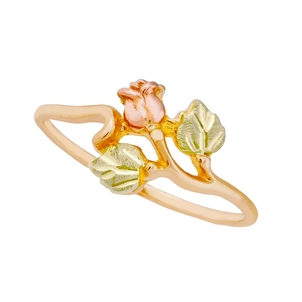 Rose Ring, 10k Yellow Gold, 12k Green and Rose Black Hills Gold Size 7.5