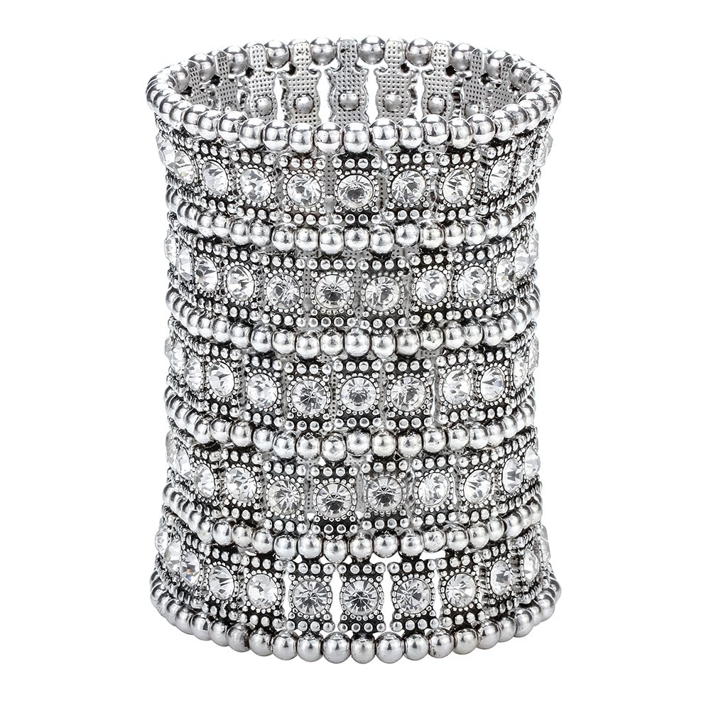 Szxc Womens Ballroom Rhinestone Stretch Cuff Bracelets Fit Wrist Circumference from 6.5" to 7.5" - Lead & Nickle Free