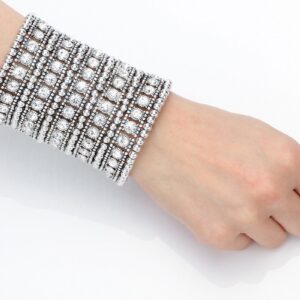 Szxc Womens Ballroom Rhinestone Stretch Cuff Bracelets Fit Wrist Circumference from 6.5" to 7.5" - Lead & Nickle Free