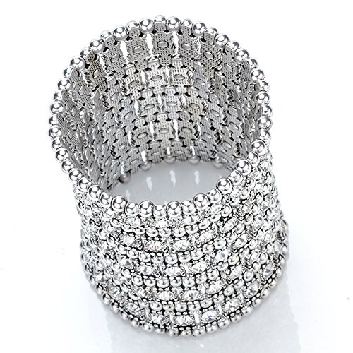 Szxc Womens Ballroom Rhinestone Stretch Cuff Bracelets Fit Wrist Circumference from 6.5" to 7.5" - Lead & Nickle Free