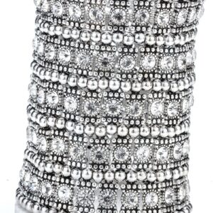 Szxc Womens Ballroom Rhinestone Stretch Cuff Bracelets Fit Wrist Circumference from 6.5" to 7.5" - Lead & Nickle Free