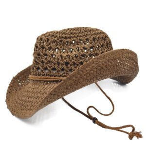 Melesh Adult Sun Straw Western Cowboy Hat (Coffee)