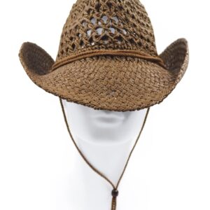 Melesh Adult Sun Straw Western Cowboy Hat (Coffee)