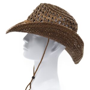 Melesh Adult Sun Straw Western Cowboy Hat (Coffee)