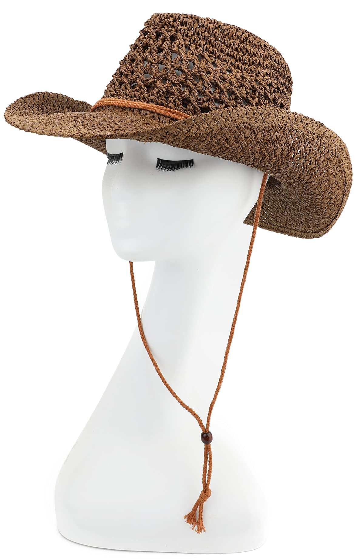 Melesh Adult Sun Straw Western Cowboy Hat (Coffee)