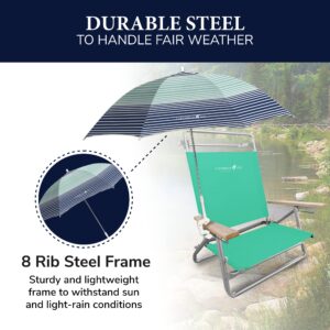 CARIBBEAN JOE Beach Umbrella for Chair, Adjustable and Universal Clamp On Beach Umbrella with UV Protection, 48 Inch Arc, Horizon Stripe