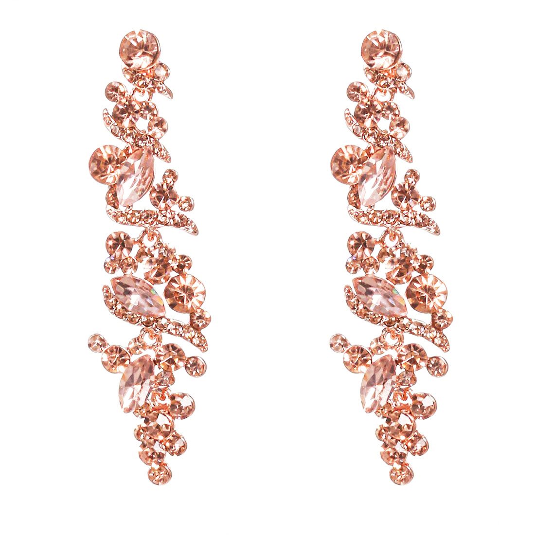 NLCAC Crystal Rose Gold Chandelier Earring Leaf Pendant Peach Earrings Dangle for Women